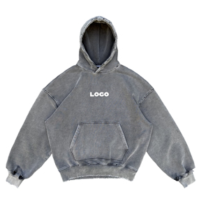 Sweat à capuche ample Vintage lavé à l'acide 100% coton pour hommes de haute qualité Style Streetwear 500 grammes hiver teint uni - Product Image 1