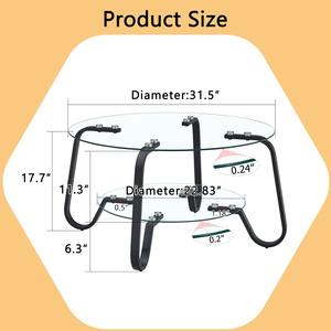 Mesa de Centro de Estilo Industrial Moderno con Doble Estante y Tapa de Vidrio Templado, Estructura de Hierro con Recubrimiento Negro para Sala de Estar - Product Image 4