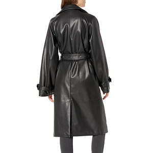 Abrigo de Cuero Tipo Gabardina para Mujer, Piel de Oveja Genuina, Color Marrón, Abrigo Largo de Invierno - Product Image 4