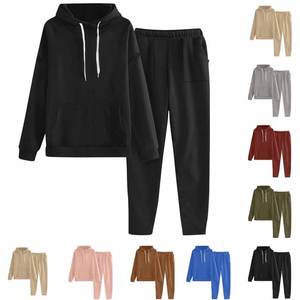 Ensemble deux pièces de sport décontracté à la mode pour hommes automne hiver nouveau sweat à capuche de couleur unie + pantalon taille S-3XL grande taille respirant - Product Image 4