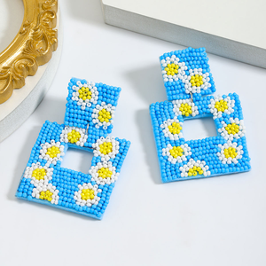 Summer Fresh Bohemian Handmade Beaded Women's Earrings Elegant <b>Sweet</b> Rice Beads <b>Flower</b> Geometric Stitching Women's Earrings - Product Image 2