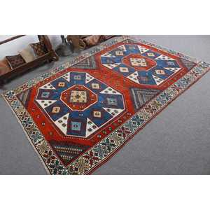 Tapis turc vintage en laine rouge grande taille 5,8x7,9 pieds, design patchwork écologique avec envers en latex - Product Image 2