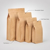 Sachet de café en papier kraft personnalisé à fond plat avec fermeture éclair refermable pour le stockage des grains de café