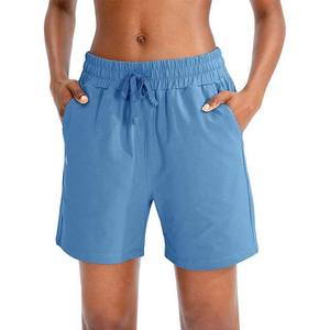 2025 Customized Eco-Friendly Quick Dry Women's High-Waist Gym Fitness Shorts Breathable Cotton Pattern Decoration <b>Drawstring</b> - Product Image 1