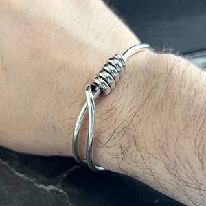 925 Sterling Silver Anti-Stress Cuff <b>Bracelet</b> Solid Double <b>Ball</b> End Knitted Bangle Gift for Fashionable Fashion Cuff <b>Bracelets</b> - Product Image 6