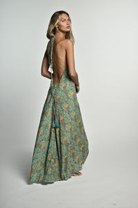 Robe d'été longue en dentelle de coton biologique 100% faite à la main de qualité supérieure, sans manches, dos nu, avec boutons, naturelle - Product Image 4