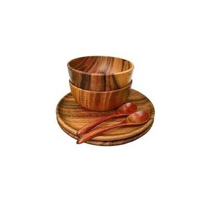 Designer shades Bols de service à salade en bois design avec cuillères et assiettes Set de vaisselle de service en bois - Product Image 1