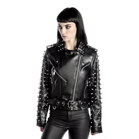 Vestes en cuir de motard cloutées faites à la main de style punk pour femmes Plumes Écologiques Personnalisables Peau de vache Bomber en laine Streetwear