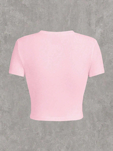 Camisetas Personalizadas para Mujer, Manga Corta, Cuello Redondo, 100% Algodón, Camiseta Básica Lisa, Negra, Blanca, Top Corto para Mujer - Product Image 2