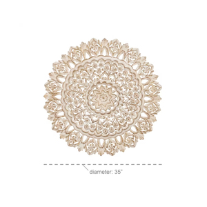Prix d'usine Décoration murale ronde blanche ornementale traditionnelle Oeuvre en bois massif Technique personnalisée fabriquée en Inde - Product Image 6