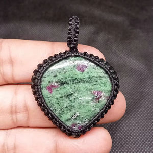 Ruby Zoisite Macrame Pendant <b>Necklace</b> Handmade <b>Boho</b> Jewelry for Women, Adjustable Cord - Product Image 3