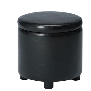 Pouf rond en similicuir noir pouf tabouret siège d'appoint rembourré moderne pour salon chambre bureau entrée minimaliste - Product Image 5