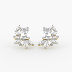 8.60 Ct. Tw. 18K Yellow <b>Gold</b> Religious Style Lab Grown Moissanite Stud <b>Earrings</b> Fancy Cluster with <b>Emerald</b> and Marquise Cut - Product Image 1