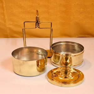Vente en gros de boîte à lunch Tiffin en cuivre de forme ronde à 2 niveaux avec poignée pour pique-nique - Product Image 1