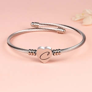 Classic and Trendy Twisted Steel Heart Cable Initial Bracelet Gold Plated Religious <b>Charm</b> <b>Bangles</b> Gift for Any Occasion - Product Image 5