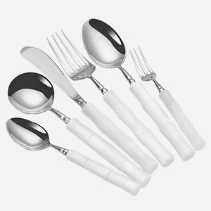 Poignées blanches élégantes couleur argent plaqué ensemble de couverts en acier inoxydable de 5 fourchette cuillère couteau lave-vaisselle produits couverts ensemble - Product Image 2