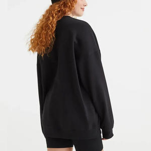 Wholesale Custom Logo Embroidery Printed Blank Oversized Cotton <b>Fleece</b> Solid Color <b>Black</b> Crewneck Breathable Sweatshirts Women - Product Image 4