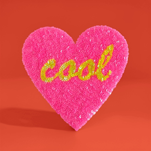 Patch brodé de sequins en forme de cœur rose pour vêtements - Product Image 1