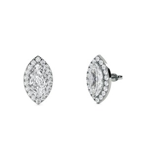 Exquisitos Pendientes de Diamante con Corte Marquesa y Halo Simple, Diamante Cultivado en Laboratorio de 0.60 Ct en Platino, para Novia, Boda, Compromiso, Aniversario - Product Image 1