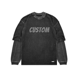 OEM Custom Logo 100% Cotton T Shirt Washed <b>Long</b> Sleeve <b>Tshirt</b> Blank Custom Distressed Tee <b>Long</b> Sleeve Shirts for Men - Product Image 3
