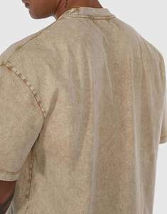 Camiseta con lavado ácido, ropa de calle de gran tamaño con estampado personalizado para hombre, camisa bronceada holgada personalizada de talla grande personalizada - Product Image 6