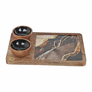 ถาดเสิร์ฟพร้อมชามไม้พิมพ์ลายเป็นที่ต้องการสูงสำหรับบ้านและโรงแรม - Product Image 3