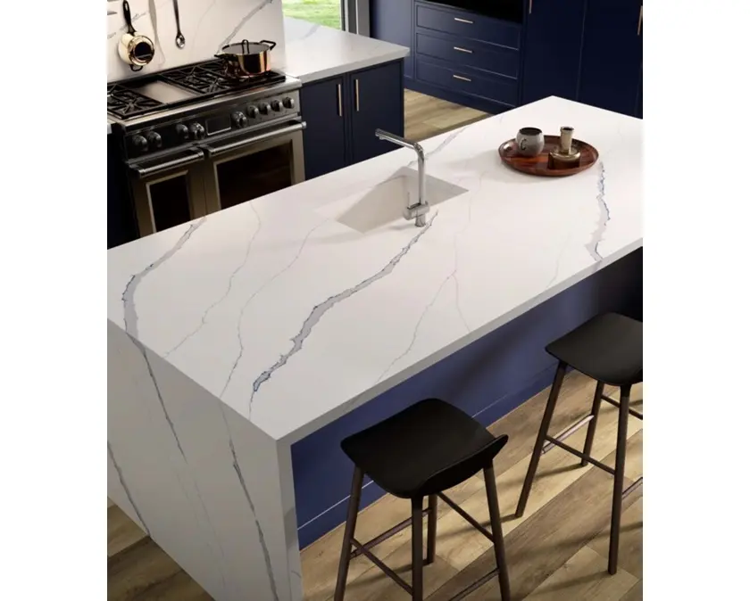 Tiền chế calacatta trắng đá thạch anh bàn ăn nhân tạo thạch anh Countertop đảo