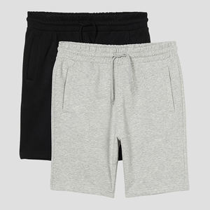 Short décontracté pour homme bleu clair et gris foncé, paire de coton mélangé doux avec cordon de serrage à la taille et poches latérales - Product Image 2