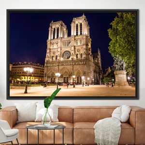 Toile d'art élégante de Paris : impression d'un paysage urbain nocturne, 1P : encadré noir - Product Image 1