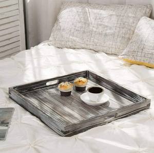 Sustainable Pine Wood and Ceramic Square <b>Platter</b> Handmade Serving Tray with Metal Handles for Home Restaurant Multipurpose Use - Product Image 5