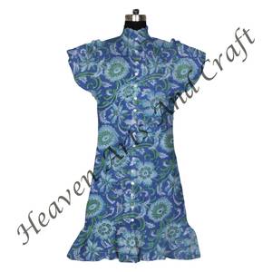 Tunique courte sans manches en coton avec imprimé indien bloc floral décontracté de luxe romantique tissu respirant - Product Image 5