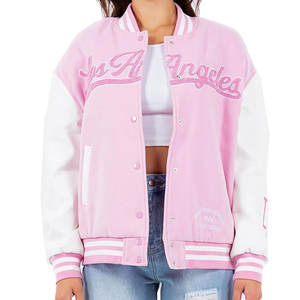 Veste universitaire confortable pour femmes de couleur rose clair vêtements de mode vestes universitaires Letterman pour femmes à bas prix - Product Image 2