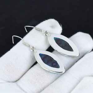 925 Sterling <b>Silver</b> Plated Bohemian Style Fashionable Blue Turquoise Marquise Gemstone Natural Bezel Party Wear <b>Earring</b> - Product Image 2