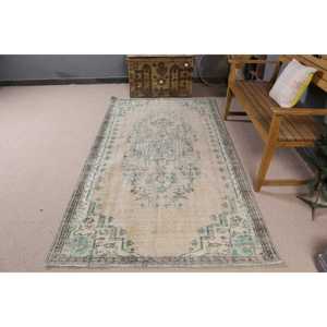 Alfombra Turca Vintage, Alfombra de Lana Marroquí Verde de 4.3x8.1 pies - Product Image 1