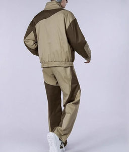 Conjunto de Ropa Deportiva de Trabajo de Moda para Hombre, Estilo Vintage, 100% Algodón, Otoño Invierno, con Cremallera, Bloques de Color, Chaqueta, Pantalones y Camisa Casual - Product Image 3