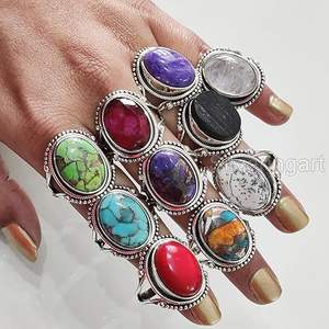 Anillo de Mujer con Piedras Preciosas Naturales de Ónice, Rutilo, Coral, Ópalo, Rubí, Lapislázuli y Cuarzo, Anillo Bohemio Hecho a Mano, Joyería de Plata de Ley 925 - Product Image 3