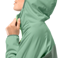 Veste coupe-vent respirante en softshell pour femmes, à capuche, vêtements de pluie pour les activités de plein air par temps variable, pour la randonnée et les voyages, OEM personnalisé
