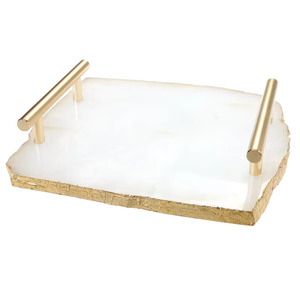 Luxurious Customized White Marble <b>Stone</b> Food Serving Tray With Metal Handle Handmade for Decorative Serving Tray - Product Image 5