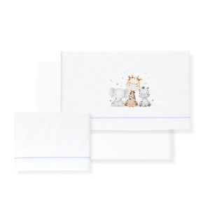 Juego de 3 Piezas de Ropa de Cama para Cuna con Diseño de Jirafa y Elefante, Sábanas de Bebé 100% Algodón con Patrón de Personajes Tejidos - Product Image 1