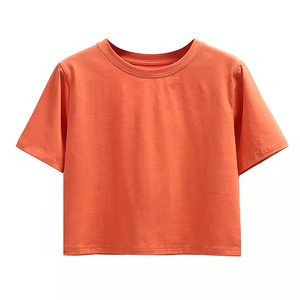 Tops Cortos de Mujer, Ajustados, Casuales, de Manga Corta, Transpirables, de Secado Rápido, Tejido de Punto de Spandex/Poliéster, para Verano, Pakistán - Product Image 1