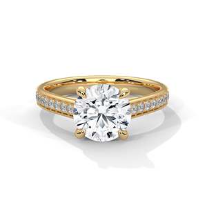 Bague de fiançailles élégante en diamant de laboratoire de 2 carats, bague solitaire pavée, bague en or massif blanc, jaune ou rose, clarté VVS - Product Image 1