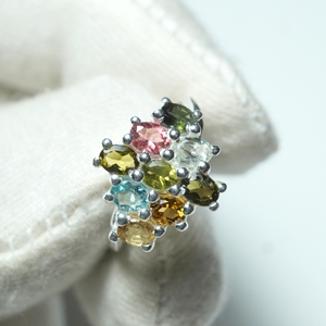 Anillo de racimo de plata con piedras preciosas de turmalina Natural para mujer Estilo religioso de pureza 92,5 - Product Image 3