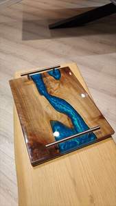 Plateau de service en bois de luxe avec incrustation de résine Plateau de service en résine élégant et durable fabriqué par fête en bois ou service de nourriture - Product Image 5