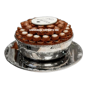 ถาดช็อคโกแลตโลหะสำหรับงานแต่งงานสีเงินสุดหรูทรงกลมถ้วยช็อคโกแลตสำหรับงานแต่งงานของ Gulf kuwait Dubai - Product Image 1