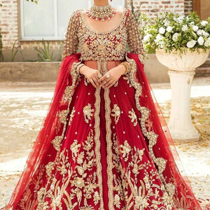 LATEST-DESIGNER OF HEAVY EMBROIDERY ON <b>BRIDAL</b> <b>JACKET</b> ,LEHENGA DRESS Embellished WITH CRYSTAL GLASS BEADS,STONE,DABKA work @ 2022 - Product Image 1