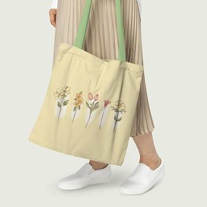 Floral Art Canvas Tote <b>Bag</b> Durable Reusable Eco-Friendly Medium Size <b>Long</b> Handle for Daily Food Advertising Gift Usage - Product Image 4