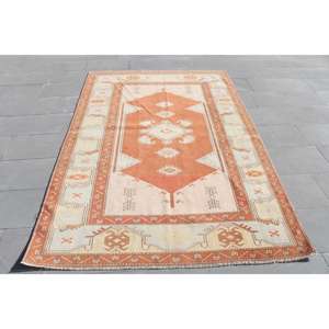 Alfombra vintage de 5.1x7.5 pies, alfombra turca, alfombra con diseño de plantas y árboles naranjas - Product Image 1