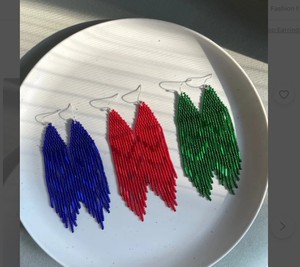 <b>Red</b>/Blue/Green Beaded <b>Earrings</b> Bright Shining <b>Earrings</b> Fringe Seed Bead <b>Earrings</b> Long - Product Image 2