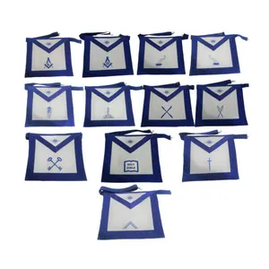Avental maçônico para oficiais da loja azul, pacote com 12 peças, cinto ajustável, conjunto de aventais com fita azul real
