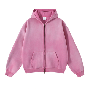 Sudadera con capucha con cremallera y lavado ácido de doble capa Vintage de alta calidad, ropa de calle desteñida por el sol con cuello con capucha, forro polar de algodón 100% - Product Image 1